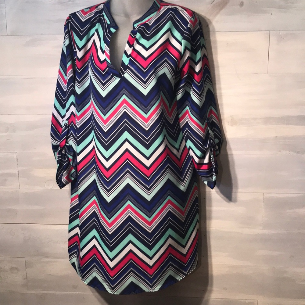 EUC NO BOUNDARIES comfortable chevron dress LARGE